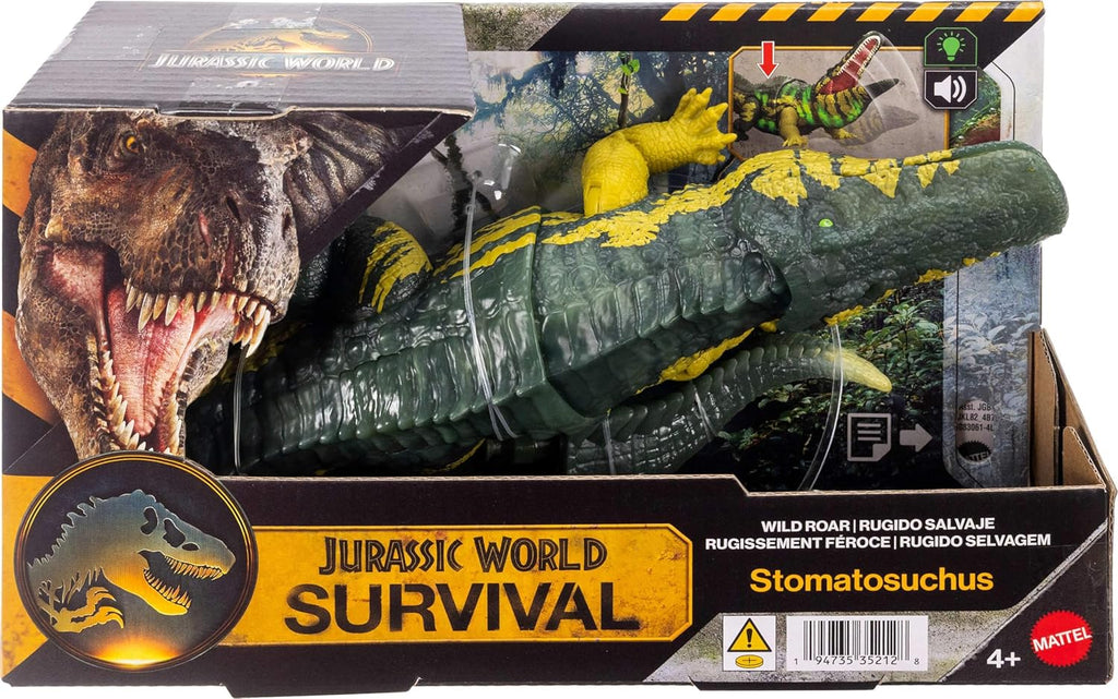 Mattel Jurassic World Wild Roar Stomatosuchus Figura de dinosaurio, L & S