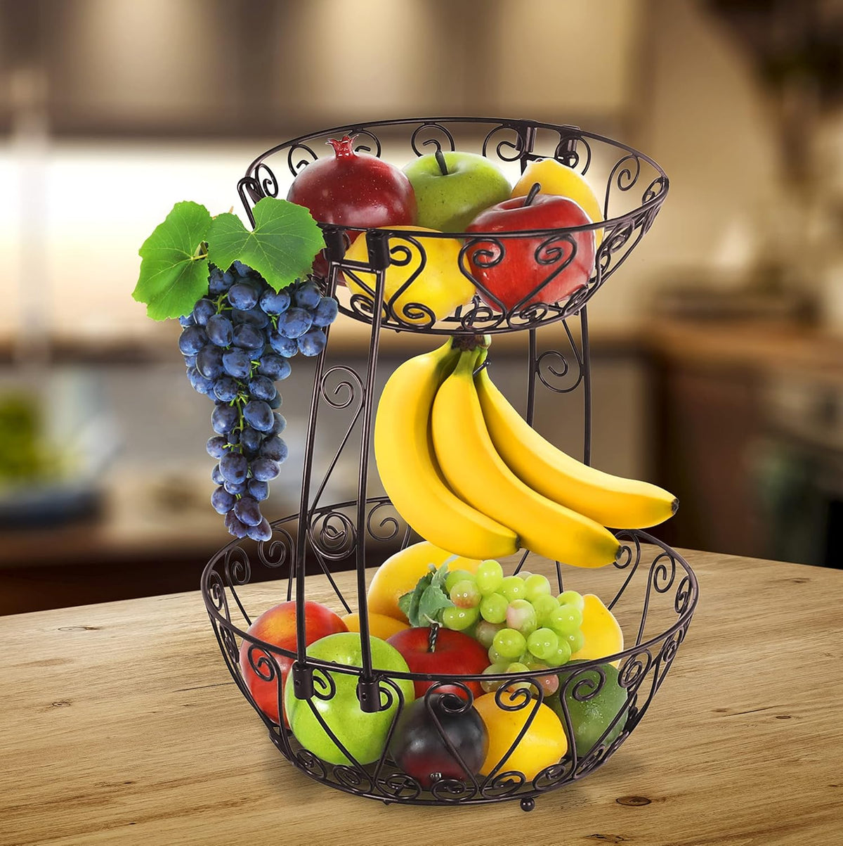 Simple Houseware Cesta de frutas de 2 niveles, color bronce