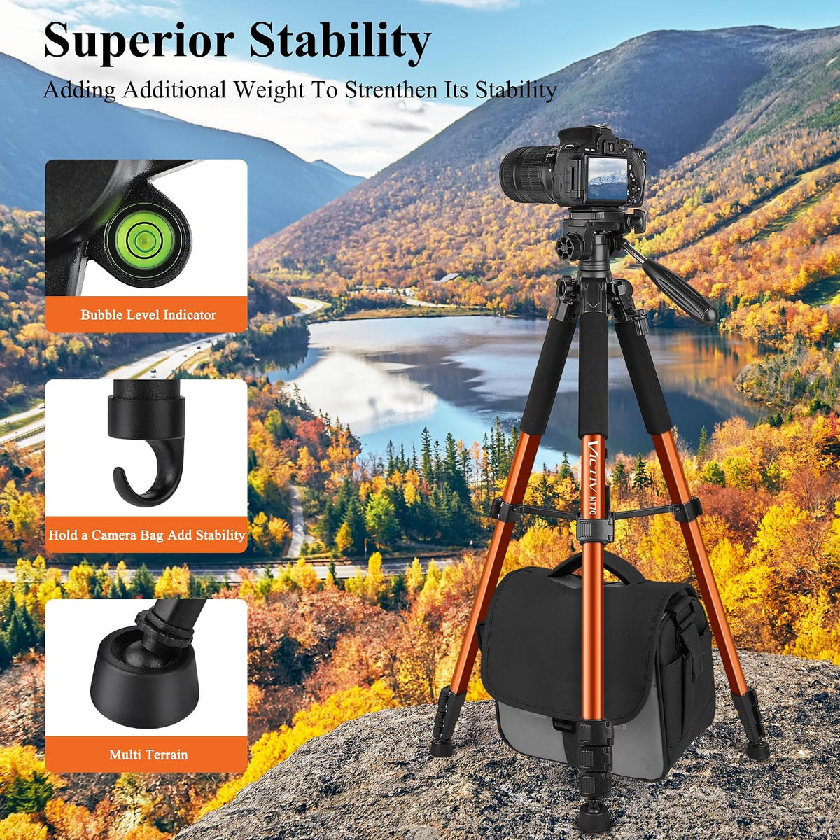 VICTIV - Trípode de 74 pulgadas para cámara y teléfono celular, trípode profesional de aluminio resistente con bolsa de transporte, compatible con cámara DSLR, SLR, iPhone, Canon, Nikon