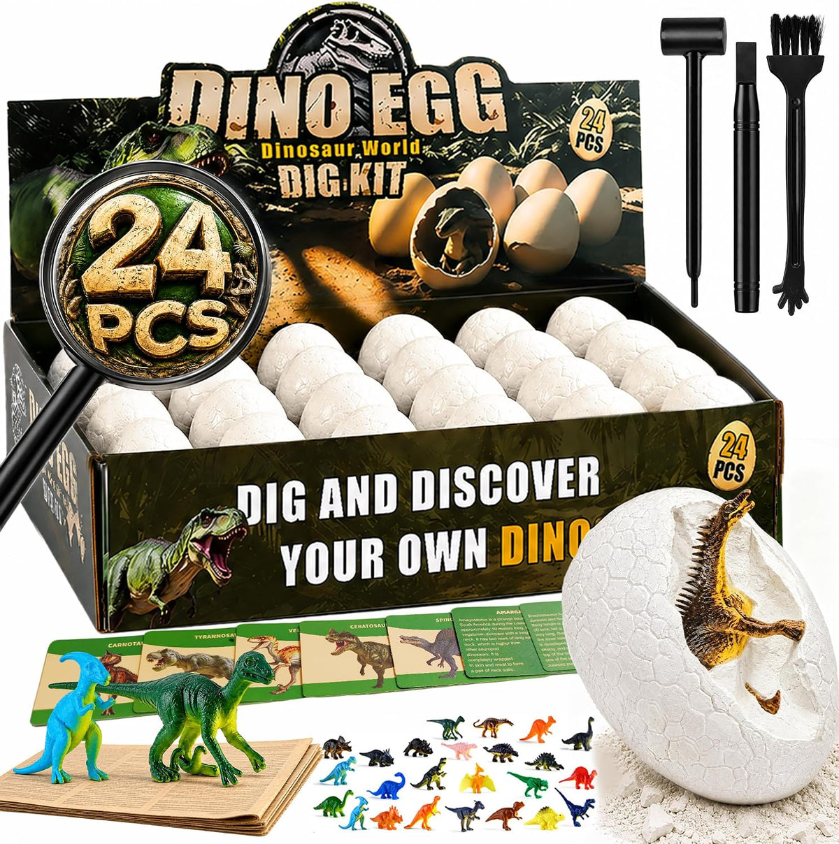 Kit de excavación de 24 huevos de dinosaurio con dinosaurios en el interior