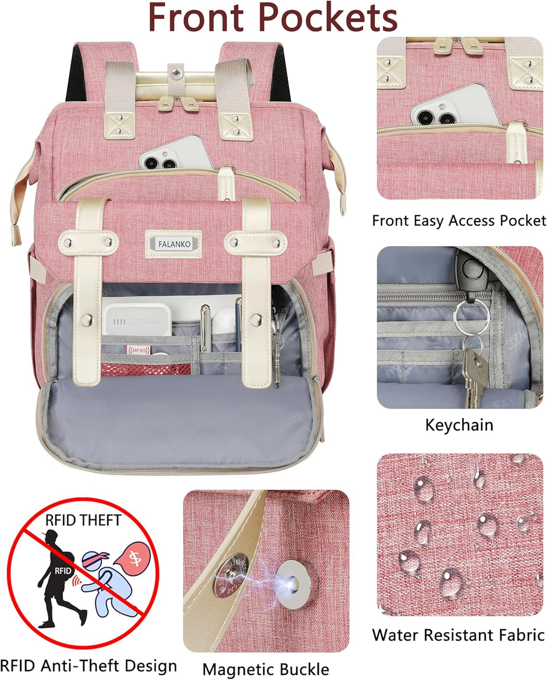 FALANKO Mochila para portátil para mujer, mochila grande para compu...
