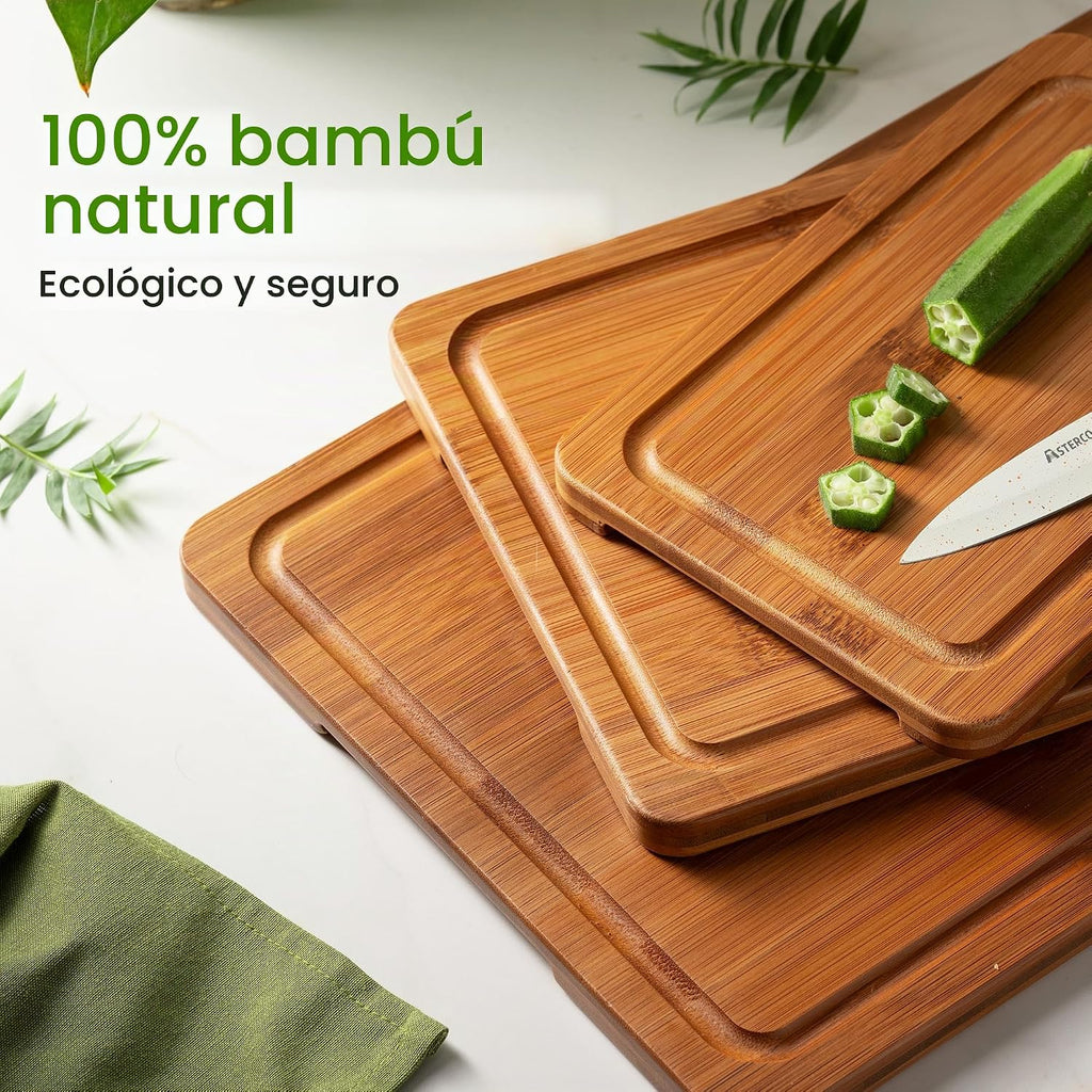 Astercook Tablas de cortar de bambú carbonizado profundo para cocina