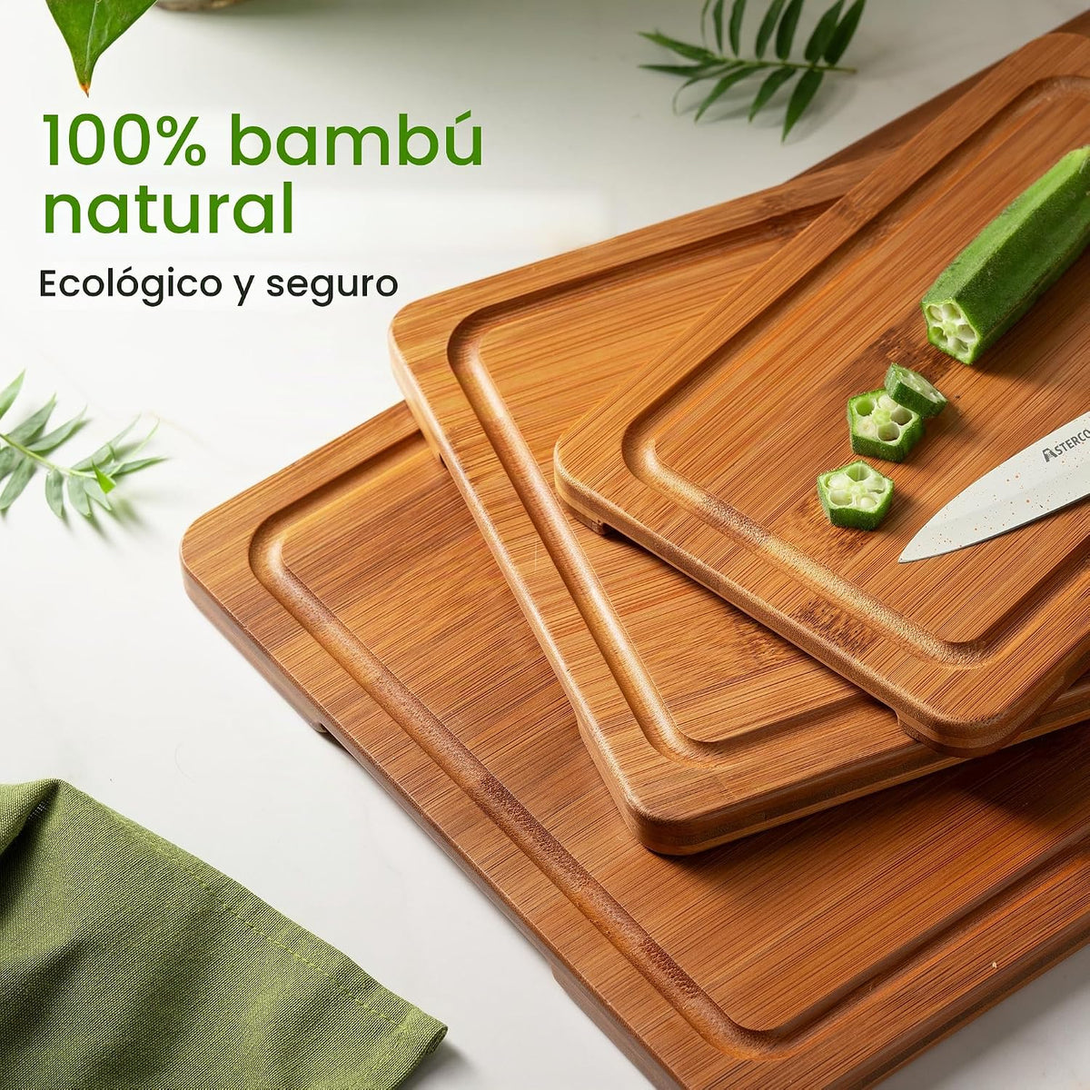 Astercook Tablas de cortar de bambú carbonizado profundo para cocina