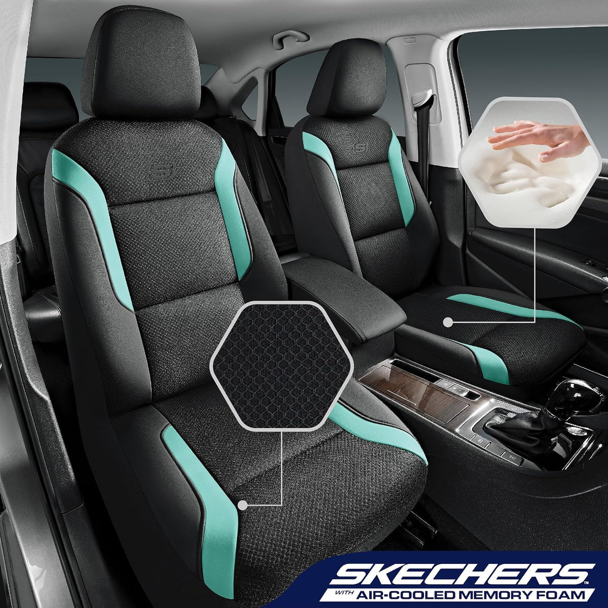 Fundas de asiento de coche de espuma viscoelástica Skechers, fundas de asiento gruesas de malla Air Cool, juegos completos de asientos de coche, compatibles con bolsas de aire, protección de confort