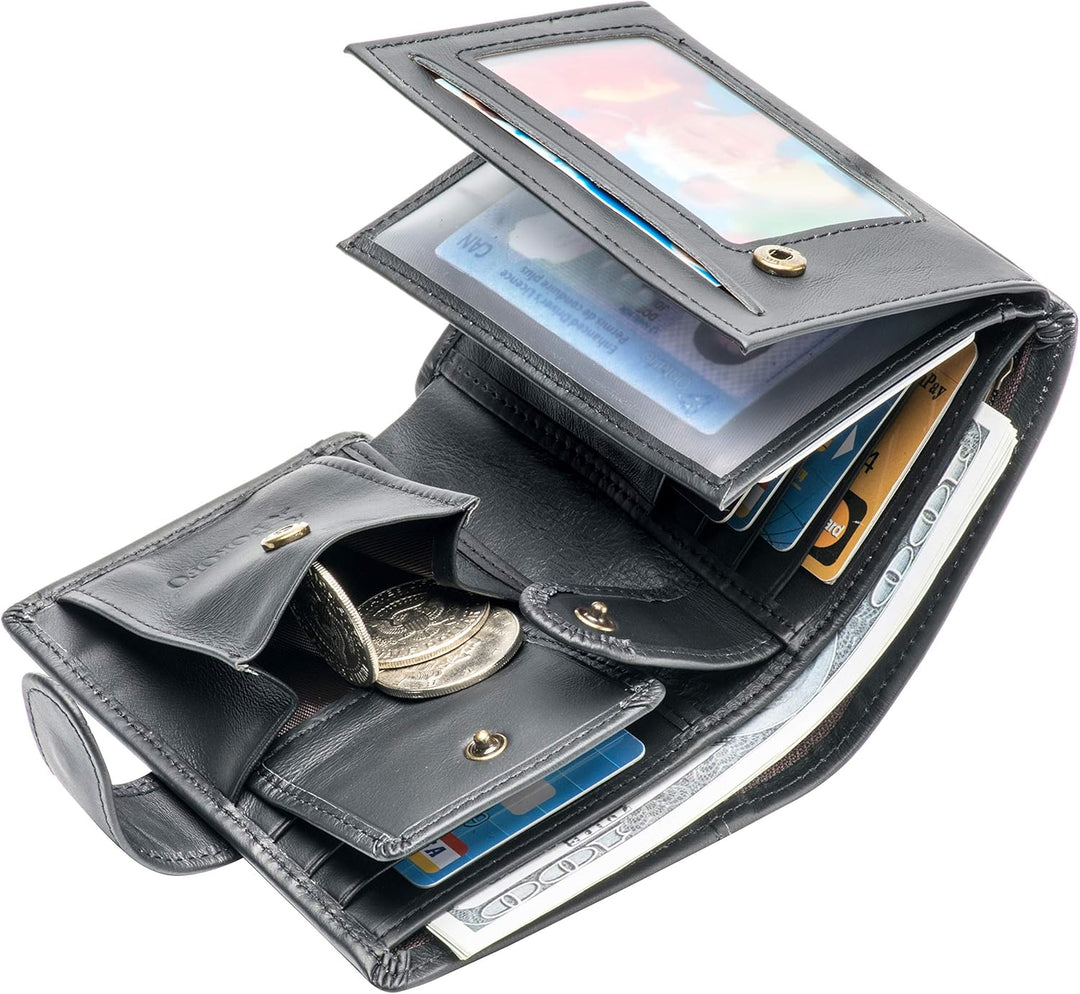POKOFO Billetera grande de cuero genuino con bloqueo RFID, tarjeter...