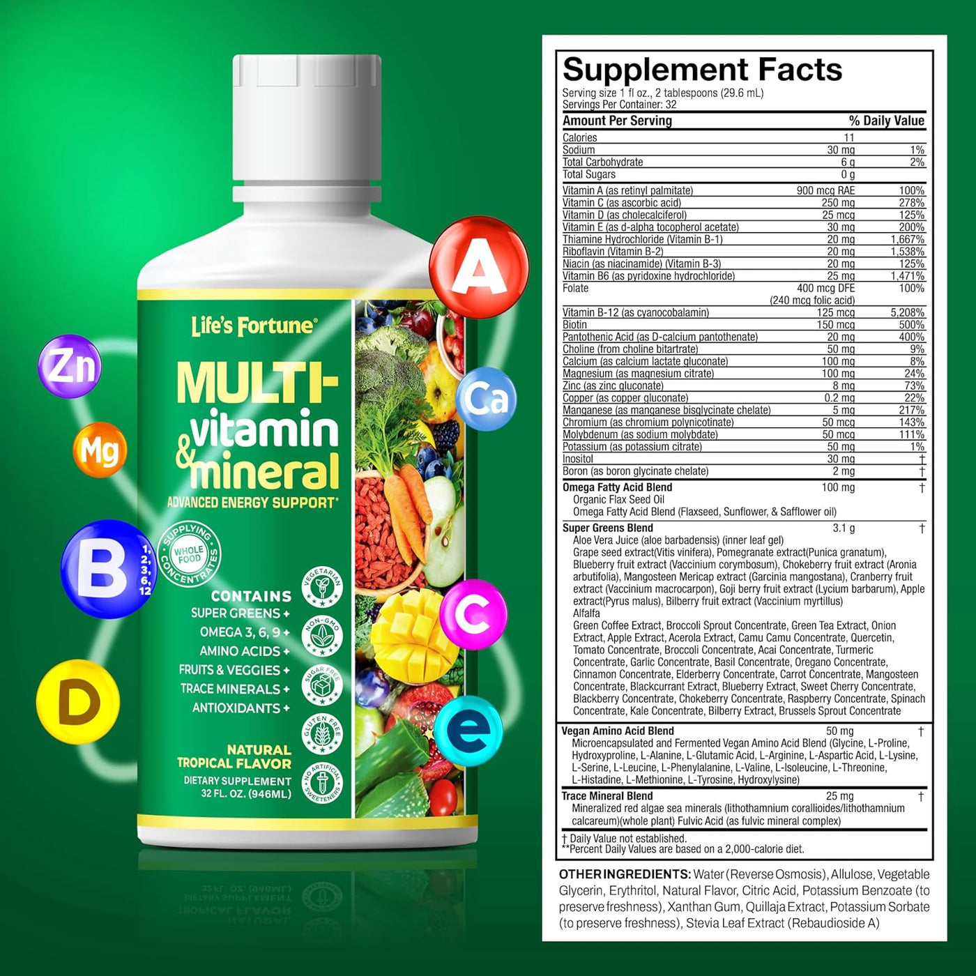 Life's Fortune Multivitamínico líquido para adultos, hombres y...