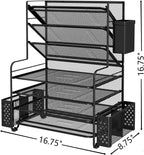 Simple Trending - Organizador de archivos de escritorio de 7 niveles, organizador de bandejas de papel tamaño carta con soporte para bolígrafos y canasta colgante de metal, negro
