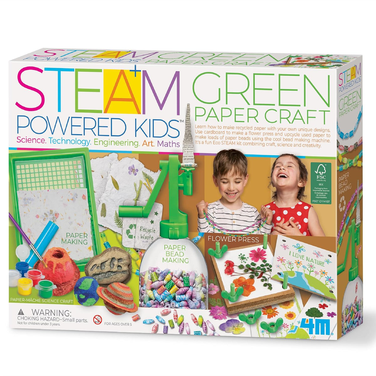 4M - Manualidades de papel verde STEAM - Haz papeles reciclados, arte de prensado de flores - Kit de papel artesanal STEAM ecológico para niños a partir de 5 años - Aprende sostenibilidad a través de