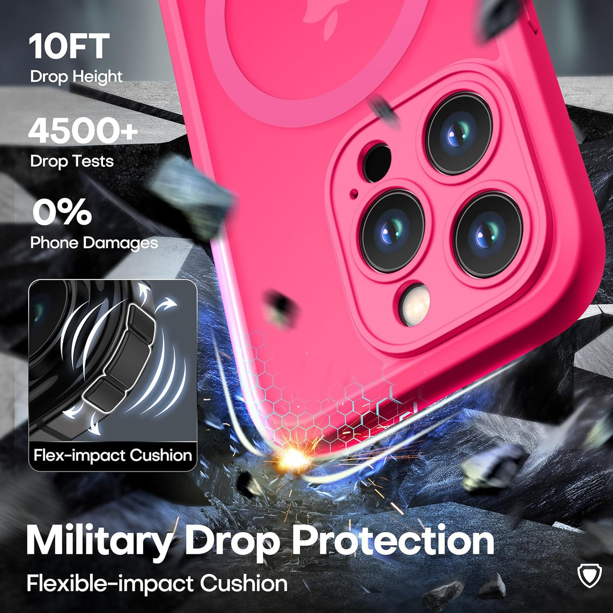 ImpactStrong Protector Magnético Diseñado para Funda iPhone 15 Pro Max [Protección de Cámara] [Prueba de Caídas de Grado Militar] [Compatible con MagSafe] Funda de Teléfono Delgada Translúcida Mate