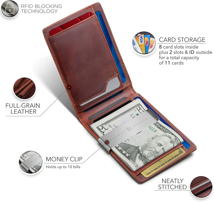 SERMAN BRANDS Money Clip Wallet - Mens Wallets slim Front Pocket RF...