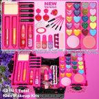 Kit de maquillaje para niñas – 52 piezas de maquillaje seguro y lavable para niños, kit de maquillaje real para niñas, kit de maquillaje para niñas con estuche de cosméticos, juguetes para niñas de 4