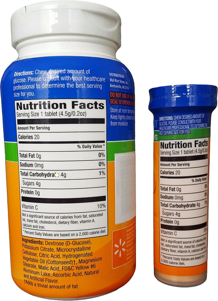 ReliOn Glucose, 50 tabletas con tubo On-The-Go, 10 comprimidos (nar...