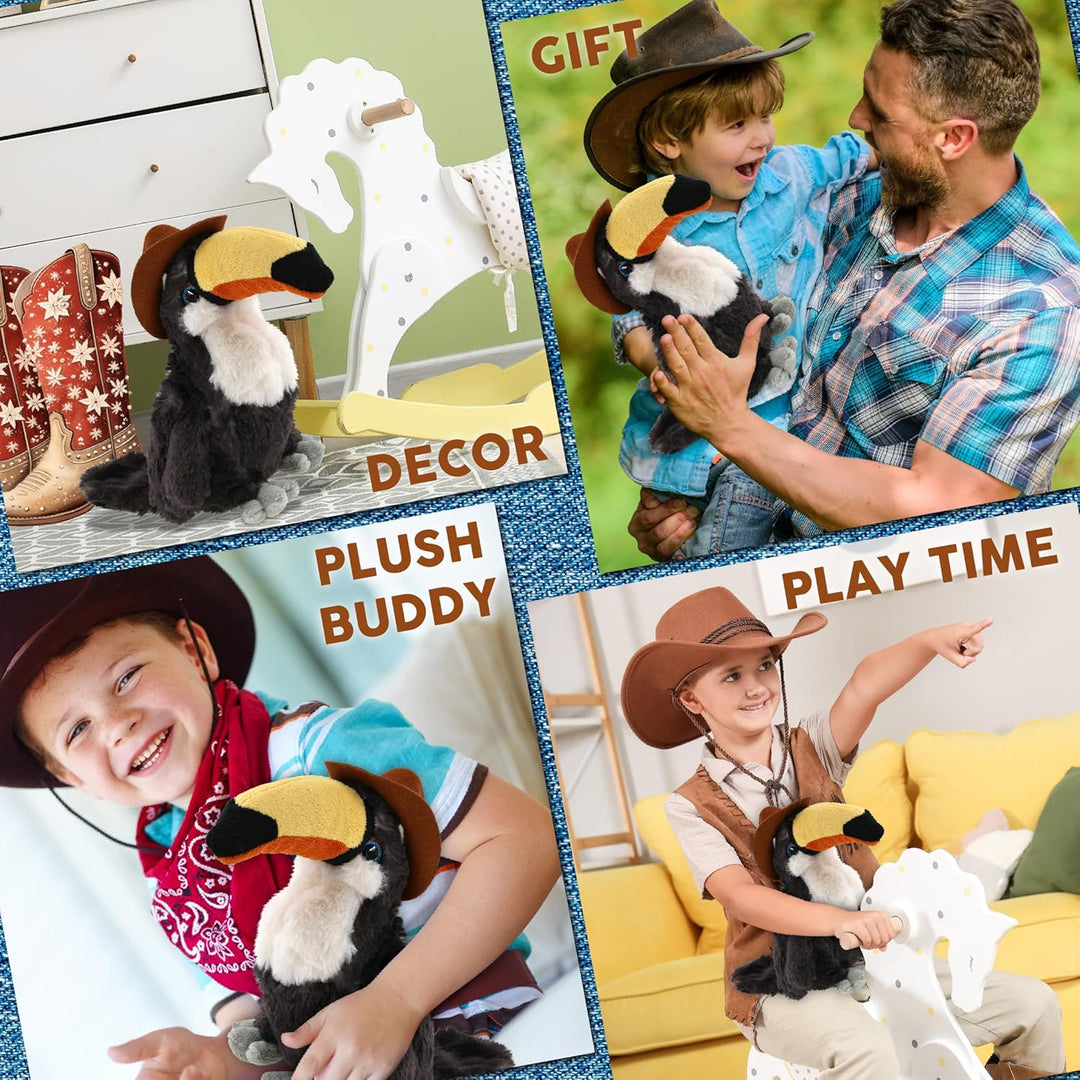 DolliBu Sombrero de vaquero de peluche de tucán súper