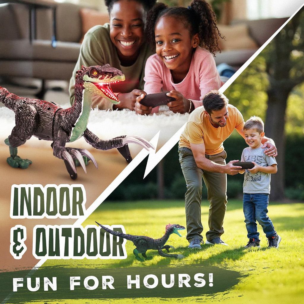 Juguete de dinosaurio a control remoto para niños, dinosaurio a control remoto, juguete velociraptor para caminar con rocío de niebla, luces y rugido, ideas de regalo de cumpleaños para niños y niñas de 3-5, 5, 7, 8-12 años