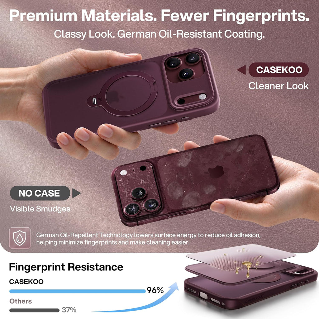 CASEKOO Funda color borgoña para iPhone 18 Pro con soporte magnético