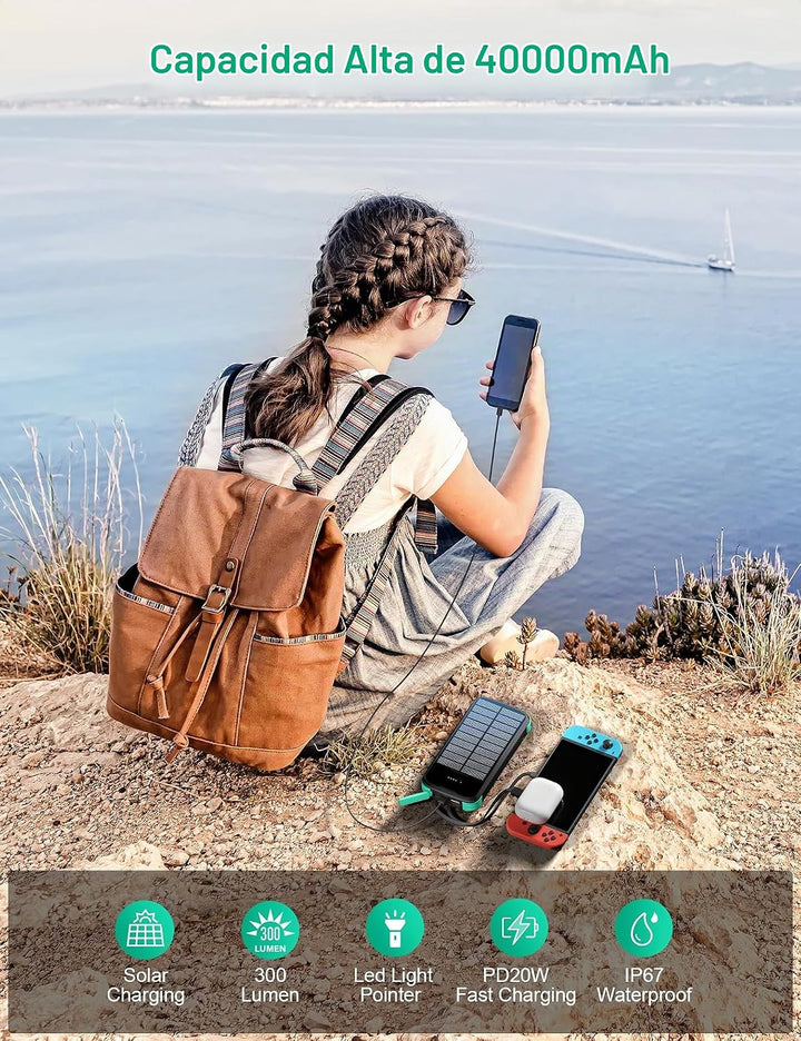 SOXONO Cargador Solar Power Bank, PD 20W Carga Rápida Batería Exter...
