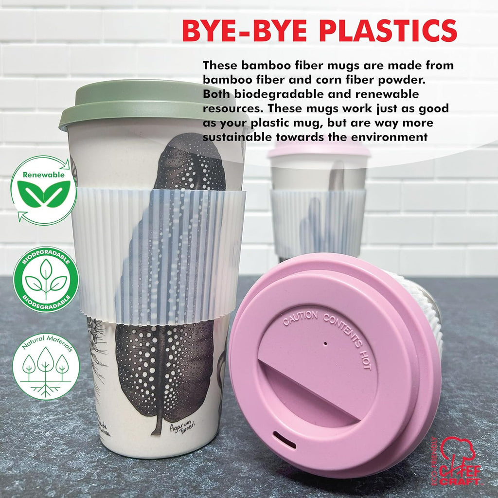 Chef Craft Taza de viaje de fibra de bambú ecológico, juego de 4 piezas, 22 onzas, natural