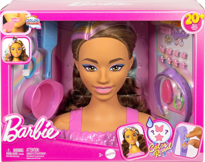 Barbie Cabeza de peinado de muñeca, cabello castaño oscuro con más...