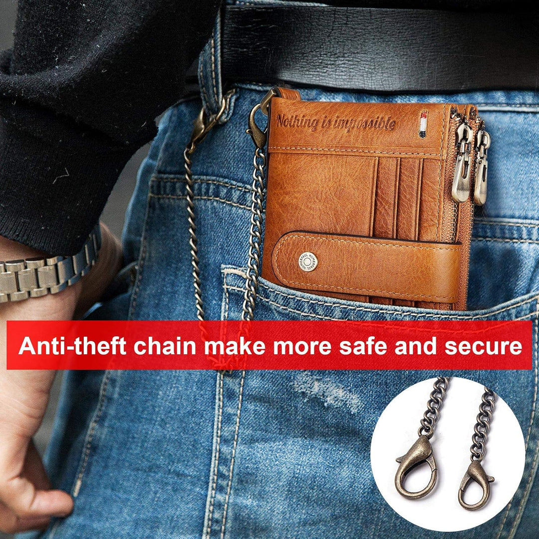 gzcz Billeteras de cadena RFID para hombre, cartera de cuero genuin...