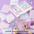 LolliME - Kit de diario de bricolaje morado para adolescentes y niñas de 8 a 14 años, regalo de cumpleaños, juego de diario con cerradura de 300 piezas, artes y manualidades, álbum de recortes y diario creativo