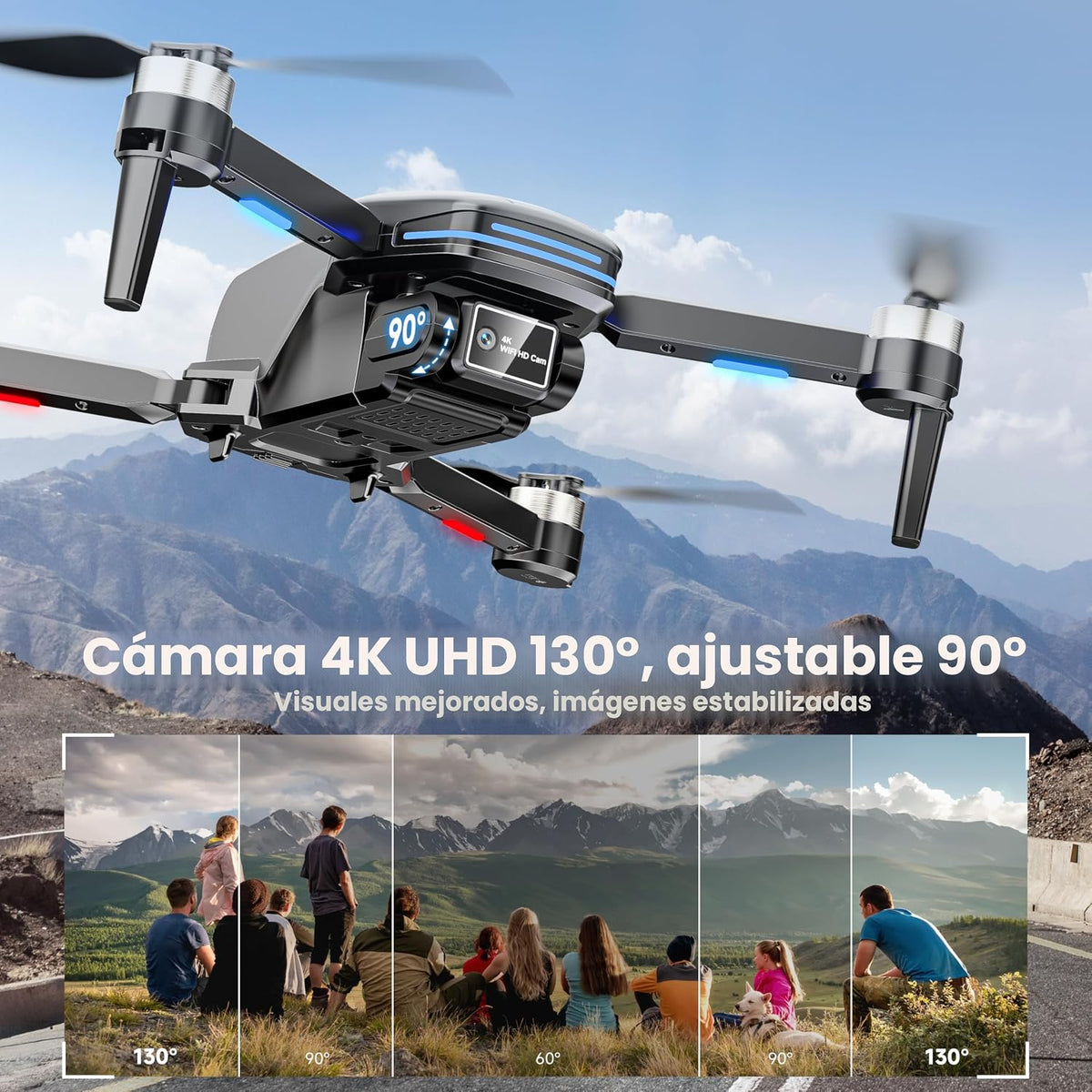 Dron con cámara para niños adultos, dron RC sin escobillas con alarma