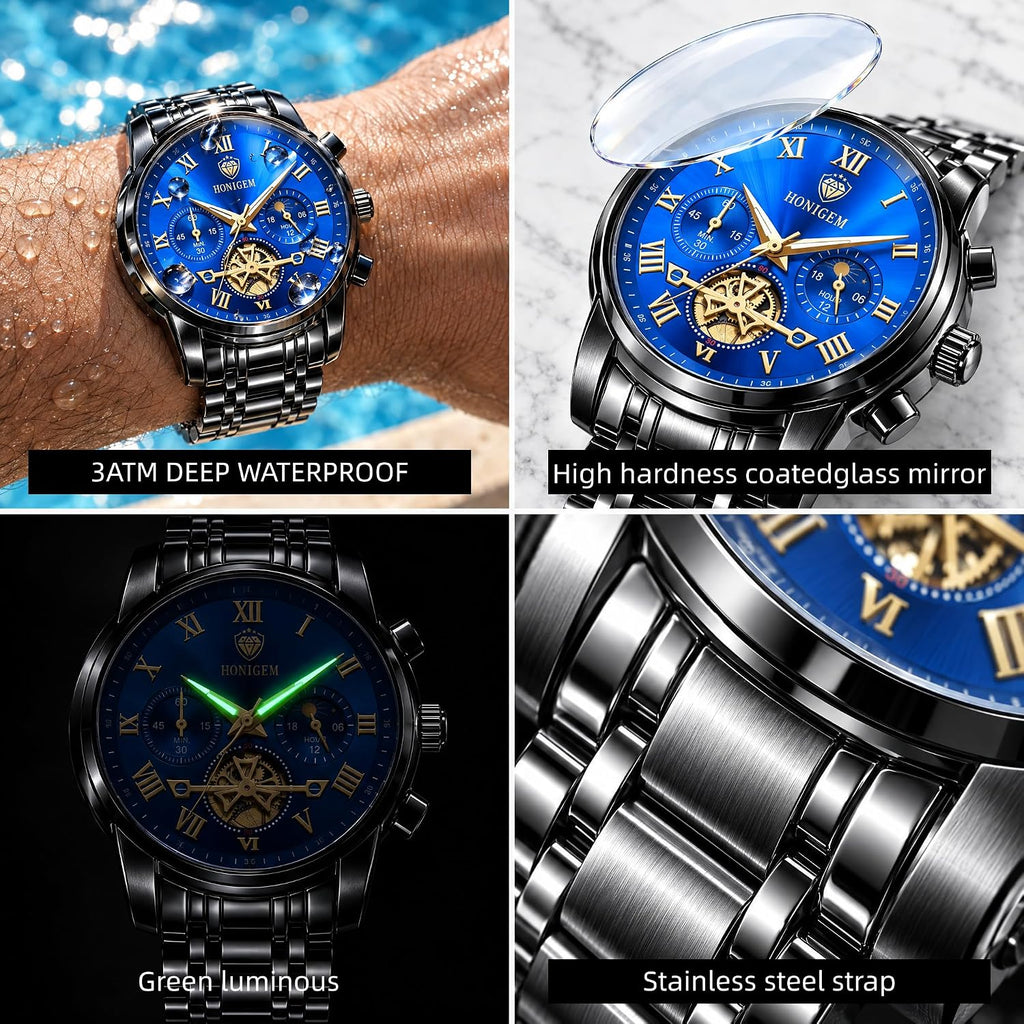 Relojes de negocios de cuarzo de acero inoxidable de cara grande de