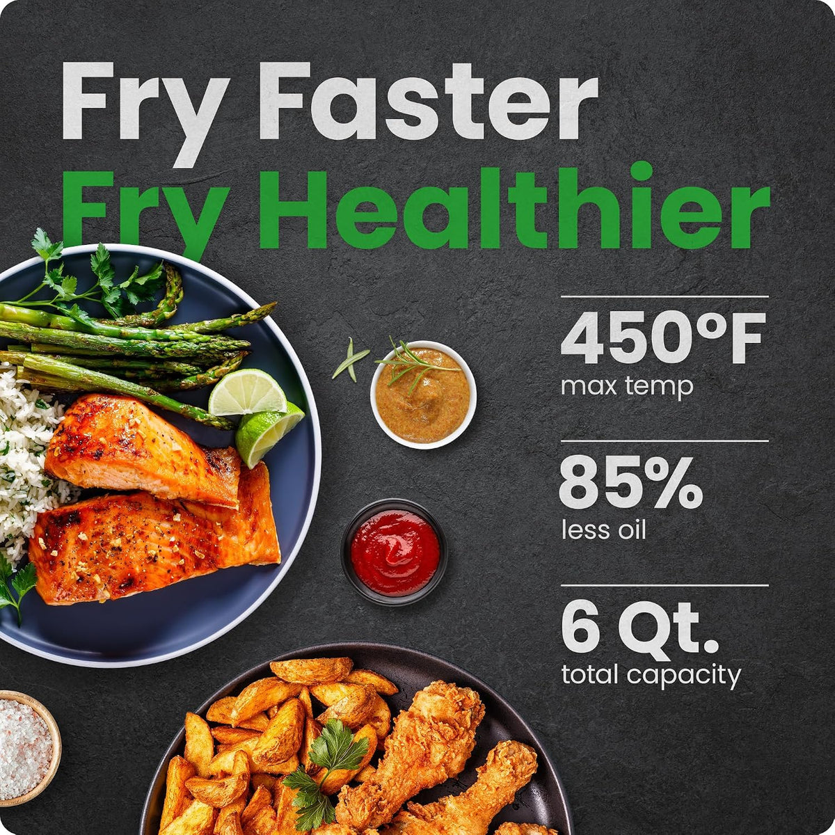 Chefman - Freidora de aire de 6 QT compacta para comidas rápidas y fáciles en minutos, cuenta con tecnología Hi-Fry para una textura extra crujiente, controles táctiles con 4 ajustes preestablecidos