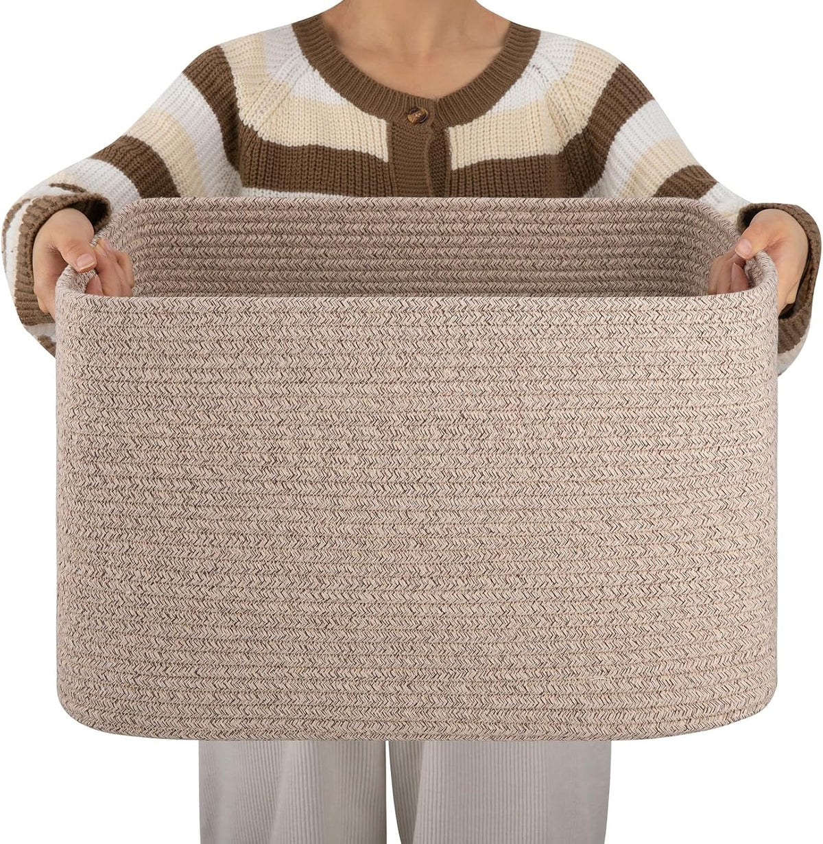 OIAHOMY Cesta de cuerda de algodón rectangular manta cesta de sala de estar