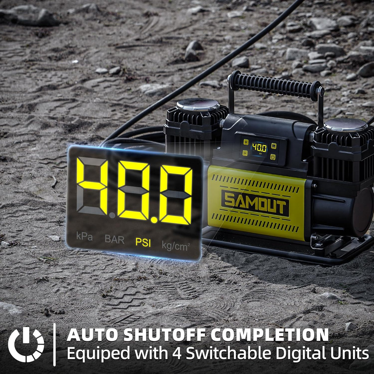 SAMOUT Compresor de aire digital de 12 V, inflador portátil para to...