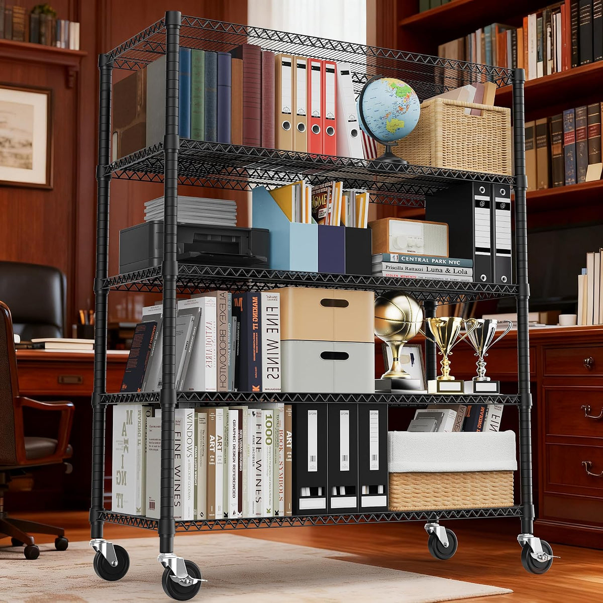 M MZG 3300LBS 53.1" W Estantería de 5 Niveles de Acero Estantería de Almacenamiento Estantería Utilitaria Organizador de Acero Estante de Alambre para Hogar, Cocina, Oficina, Garaje Negro 23.6" D x 53.1" W x 73.6" H