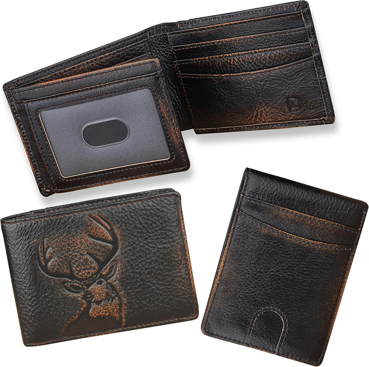 DK86 Cartera para hombres Slim Rfid Bifold Cuero Genuino 2 ID Venta...