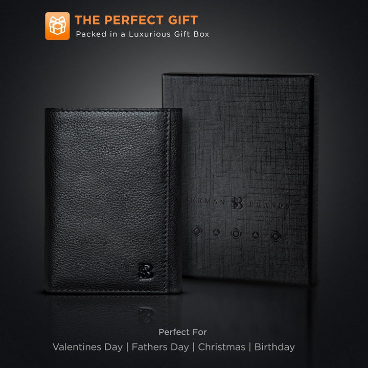 SERMAN BRANDS Billetera Tríptica para Hombres - Cuero Genuino con B...