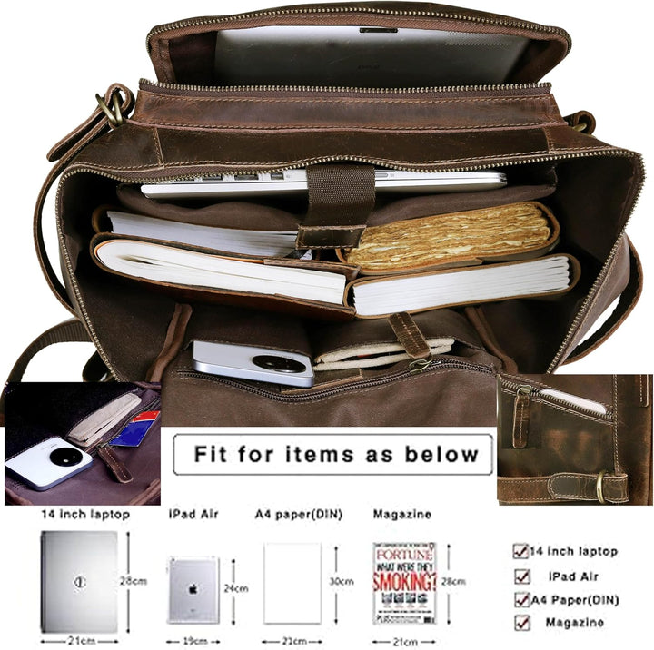 HLC Mochila de cuero genuino para computadora portátil para hombres...