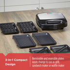 BLACK+DECKER WM2000SD, plancha para gofres 3 en 1, prensa para parrilla y