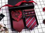 Hi-Tie - Juego de 3 piezas para hombre, incluye corbata, pañuelo de bolsillo, gemelos y pin de solapa, colección de corbata de seda