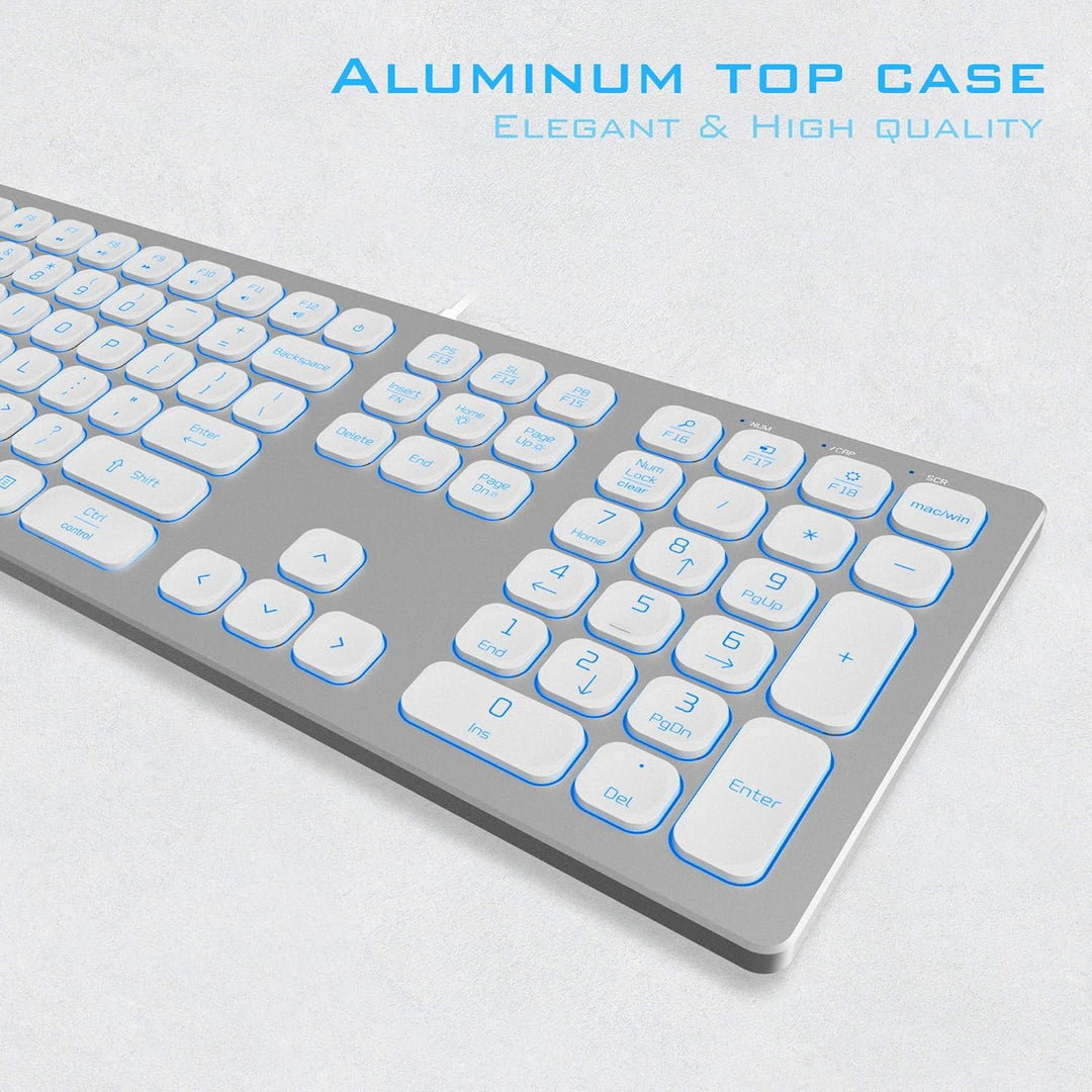 POWZAN Teclado de Aluminio Silencioso con Cable Retroiluminado - Te...