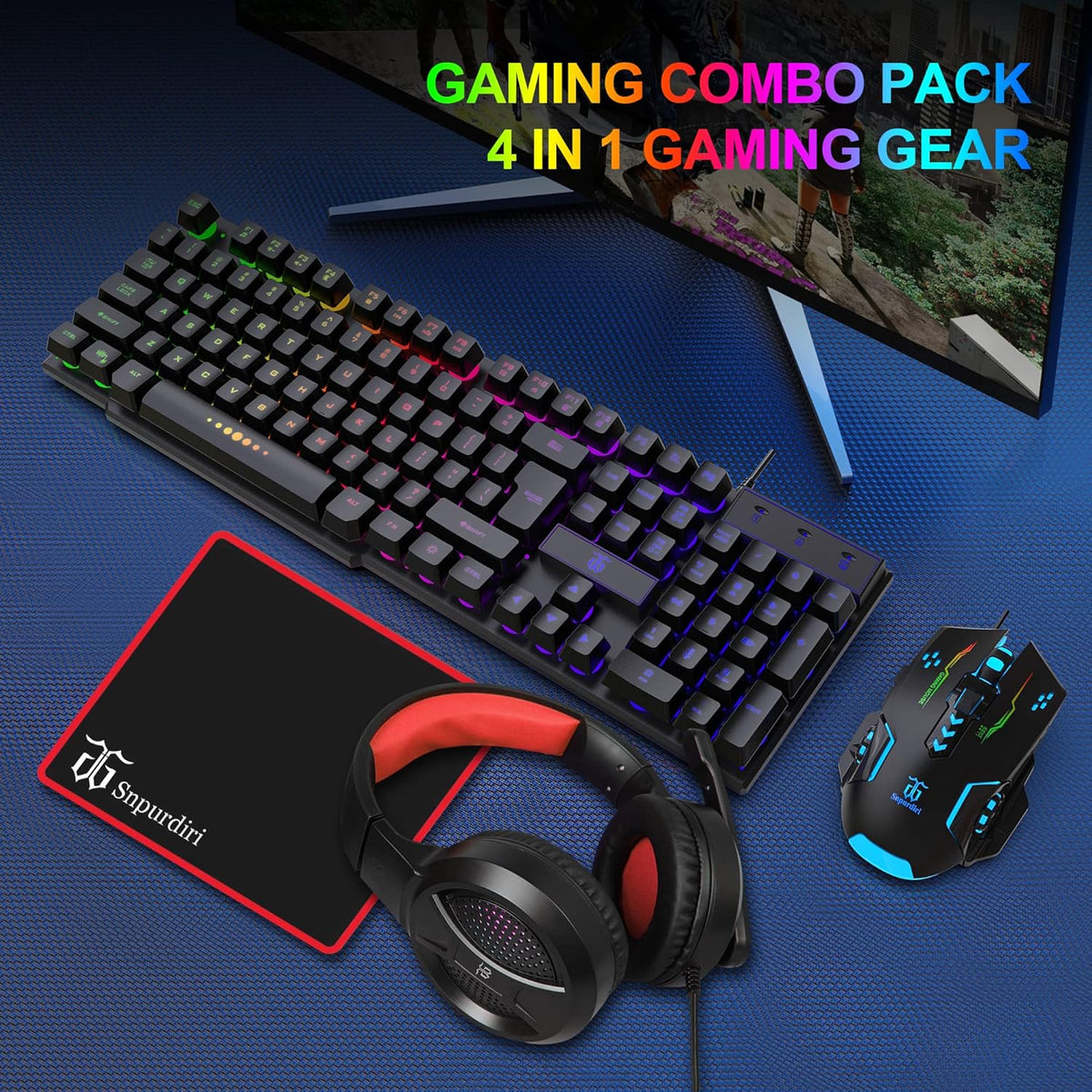 Teclado y mouse para juegos auriculares alfombrilla de