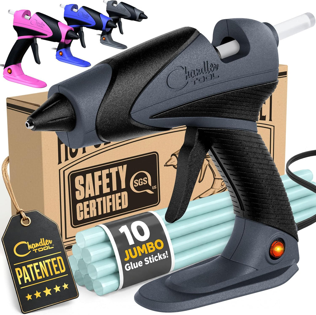 Juego de pistola y palos de pegamento caliente de tamaño completo (gris)