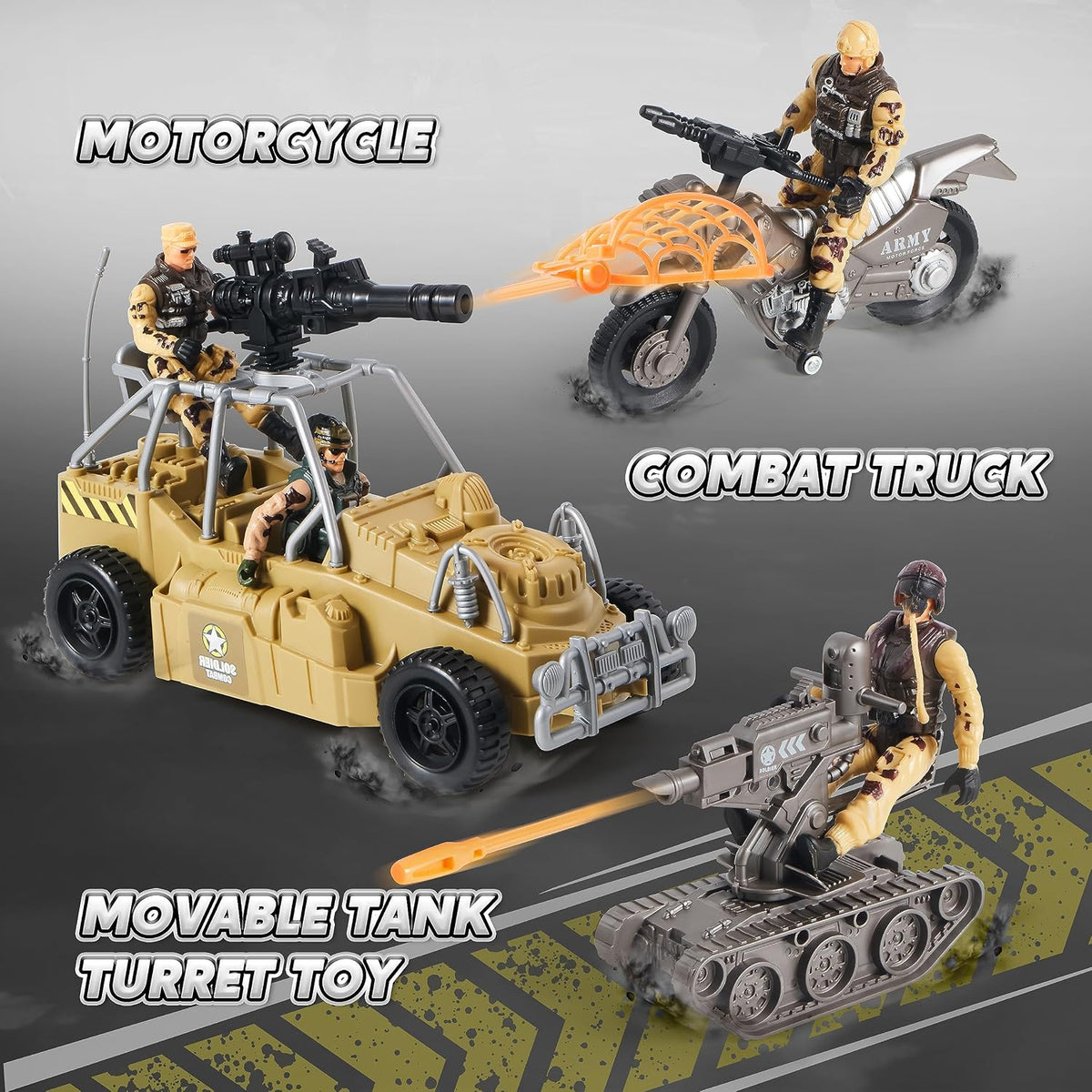JOYIN Juego de juguetes de base militar que incluye vehículos del ejército, figuras de acción de hombres del ejército y accesorios de equipo de armas, juguetes militares de combate