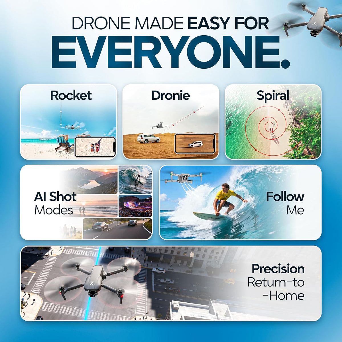 DCX Volo X EZ AI Drone - Drones con cámara 4K y evitación de obstáculos en