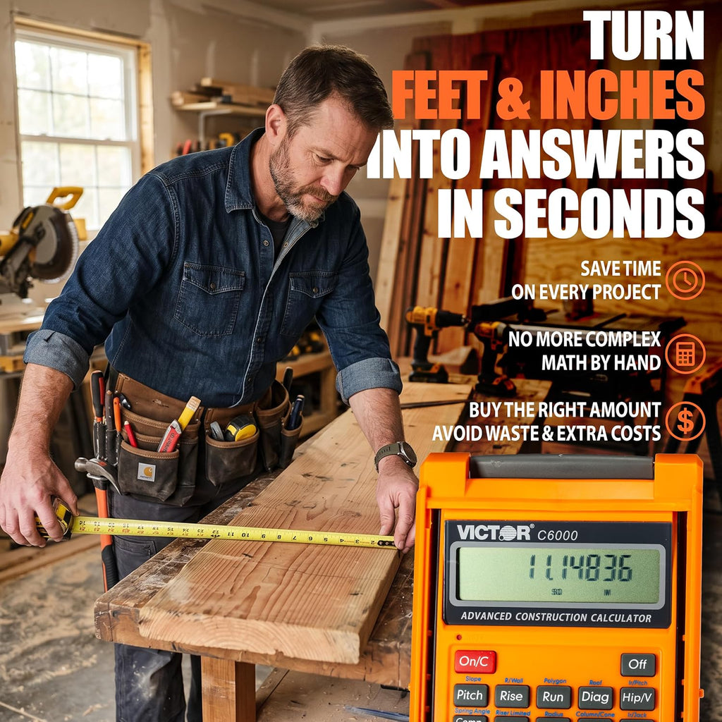 Victor Calculadora de Construcción Avanzada C6000 con Estuche Protector Muestra en Formas Fraccionarias o Dimensionales Perfecta para Carpinteros, Renovadores, Constructores, Contratistas, Estimadores