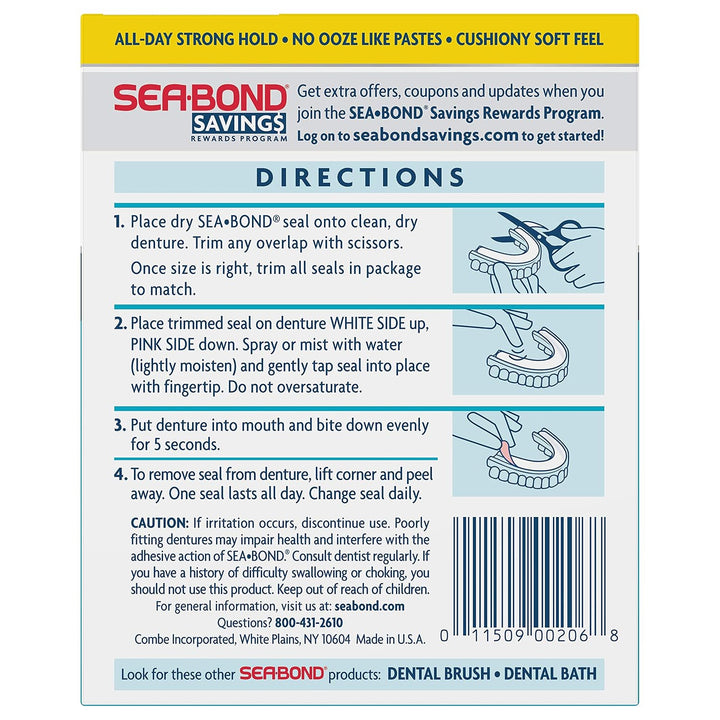 Sea Bond - Sellos adhesivos seguros para dentaduras, inferiores ori...