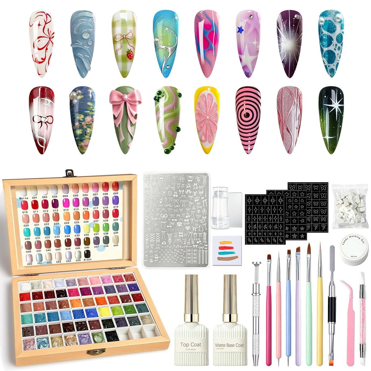GZIXBDA Paleta de esmaltes de gel y herramientas de 57 colores | Pi...