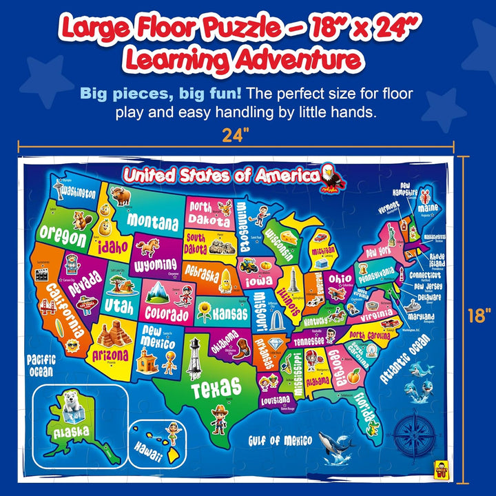 Rompecabezas de mapa de Estados Unidos para niños de 4 a 8