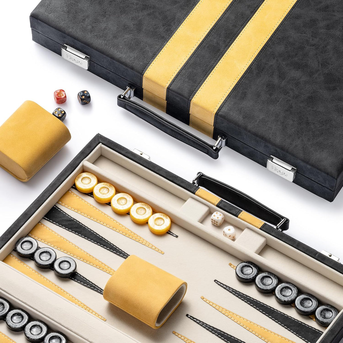 Juegos de backgammon de 15 pulgadas para adultos, tablero clásico de backgammon con dados de damas únicos, exterior de piel sintética e interior de terciopelo, juego de viaje de backgammon