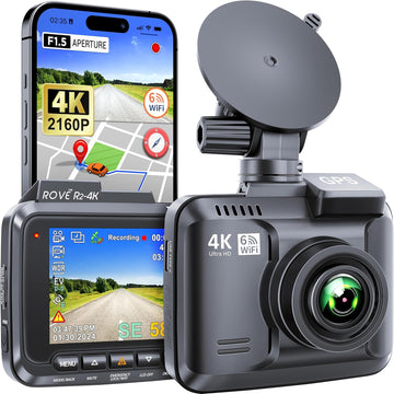 ROVE R2-4K Dash Cam Grabadora de cámara con WiFi GPS para tablero de automóvil con UHD 2160P, pantalla IPS de 2.4", gran angular de 150°, WDR, visión nocturna