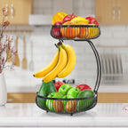Simple Houseware Cesta de frutas de 2 niveles para encimera con colgador de plátano, color negro