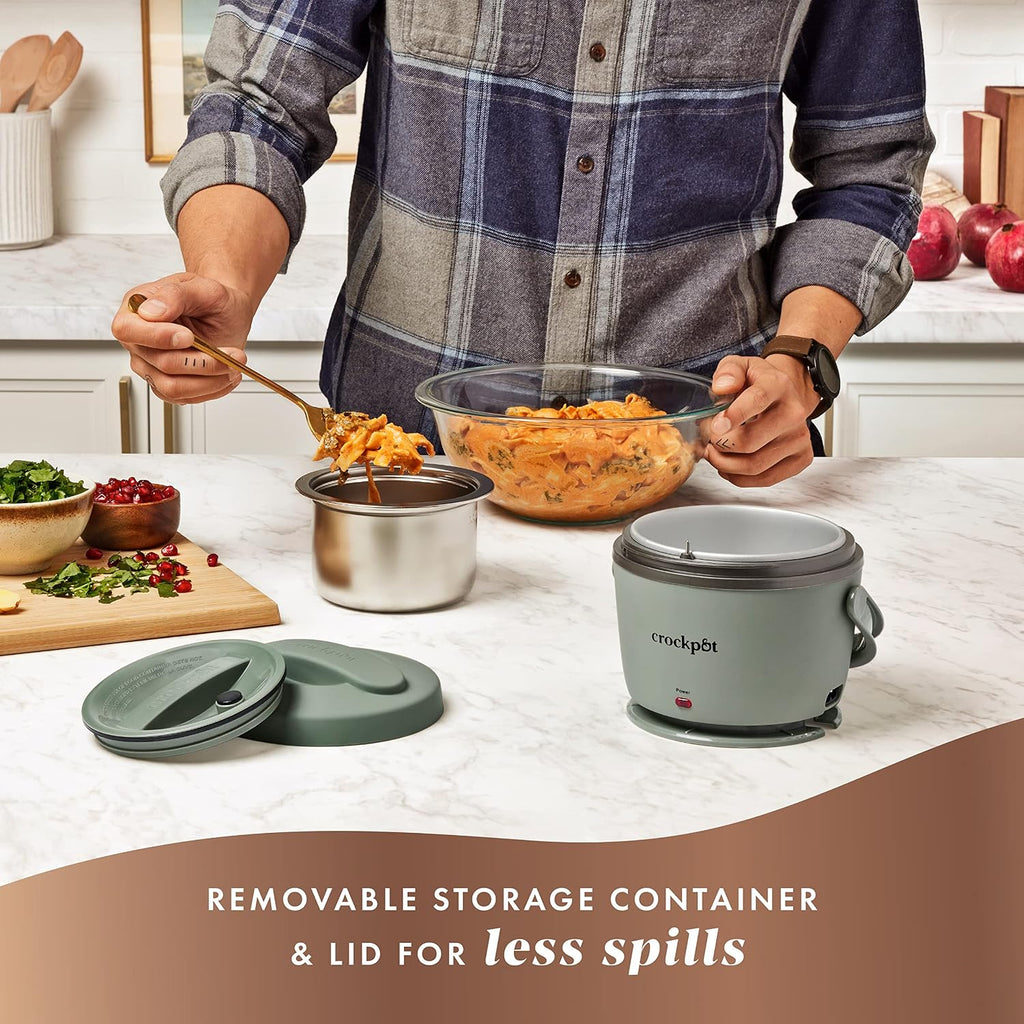 Crock-Pot Lonchera eléctrica portátil, calentador de alimentos de 20 onzas, verde lunar, ideal para viajes, sobre la marcha, mantiene la comida libre de derrames, cálida y sabrosa, apta para