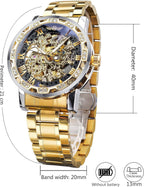 Winner Reloj de esqueleto mecánico manual retro con diamante y tallado de flores artesanales para hombre, reloj de pulsera mecánico clásico con número romano
