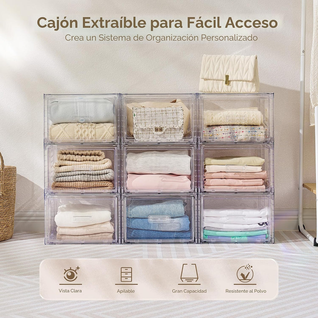 Vtopmart Paquete de 4 Cajones Apilables Transparentes para Armario 15QT, Medianos